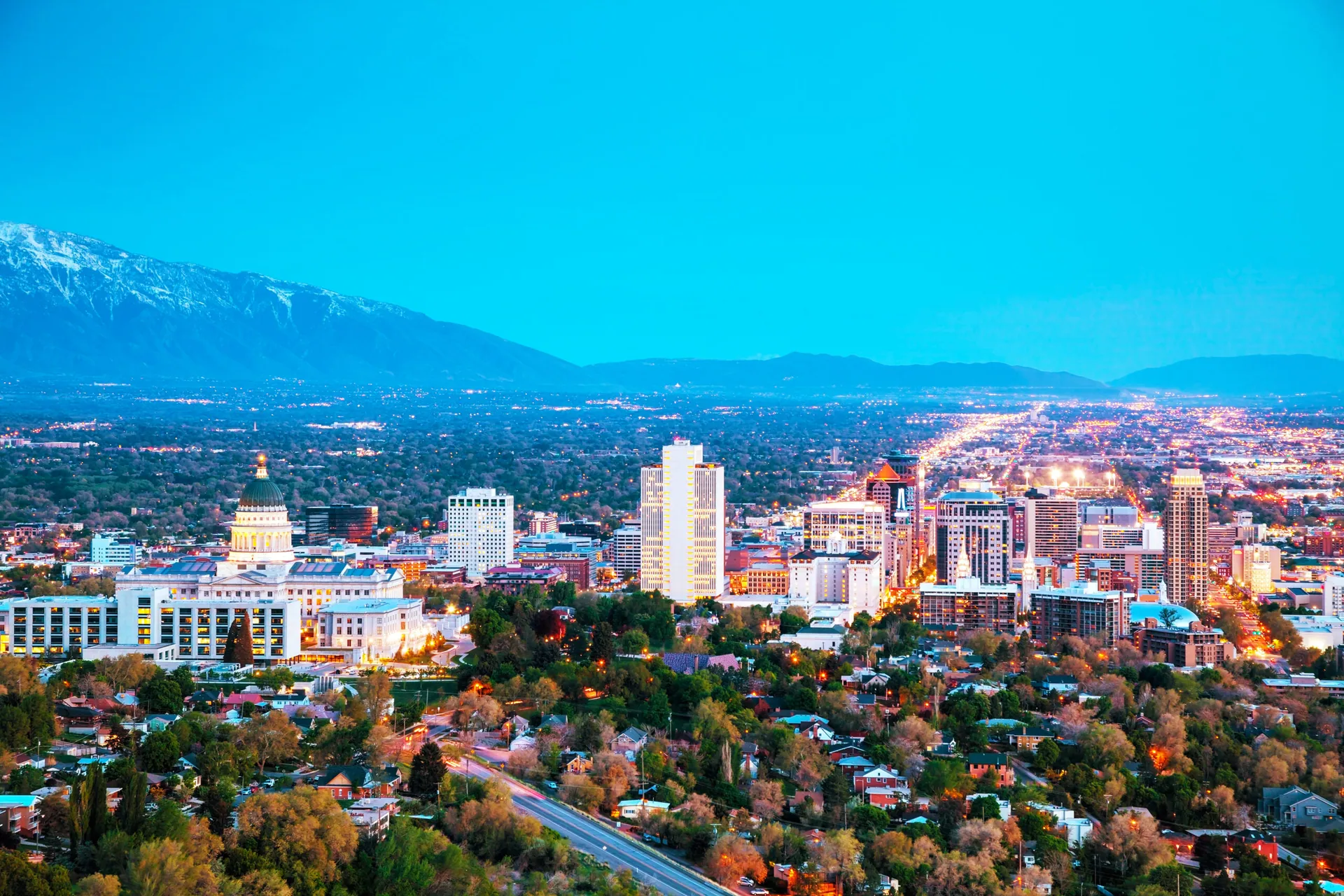 Salt Lake City skyline with the Wasatch Mountains
